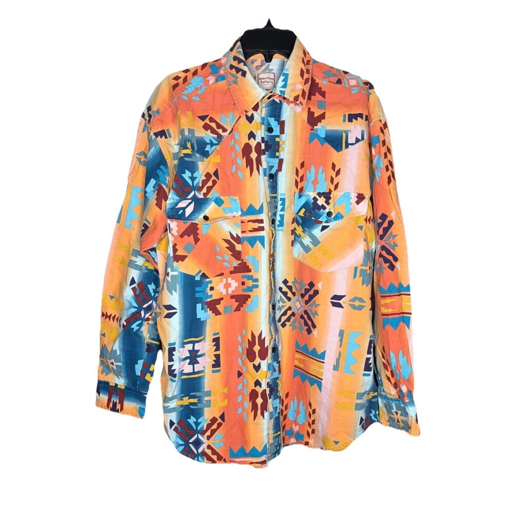 Western Plains Trading Co Shirt Mens L Native Style Southwestern Button Vintage